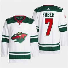 Mens Minnesota Wild #7 Brock Faber White Stitched Jersey Dzhi